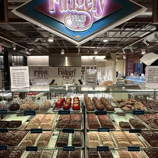 a display of various types of desserts