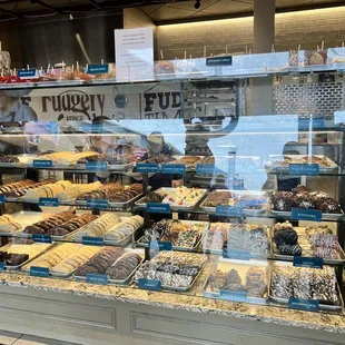 a display case full of donuts