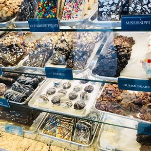 a variety of desserts on display