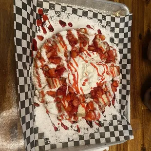 Strawberry cheesecake funnel cake