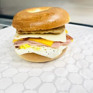 a breakfast sandwich on a bagel
