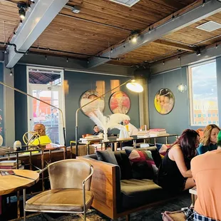 Art and seating indoors