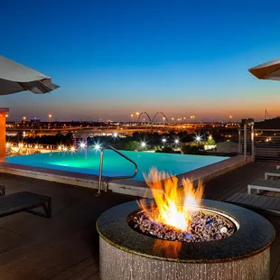 a fire pit on the rooftop