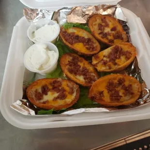 a takeout container of food