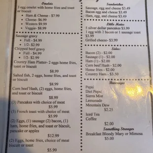 Breakfast menu