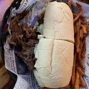 Roast Beef Poboy and Sweet Potato Fries