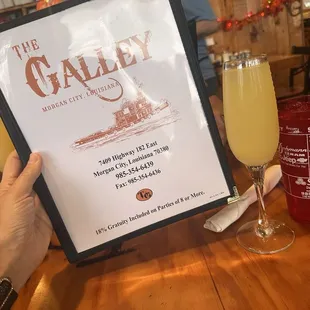 The menu and a yummy mimosa!!!