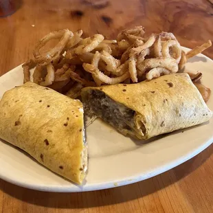 Philly wrap with onion rings