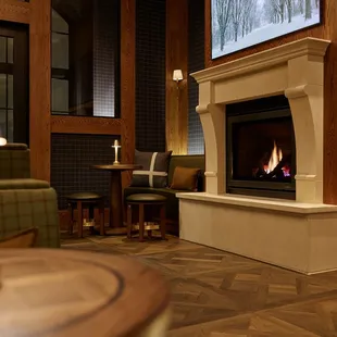 a fireplace in the middle of the room