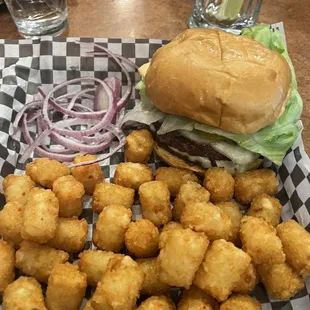 Burger and tots