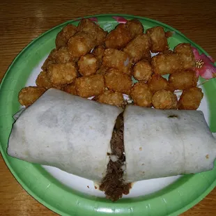 Philly cheese steak wrap with tater tots