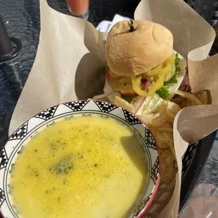 Haystack with broccoli cheddar soup