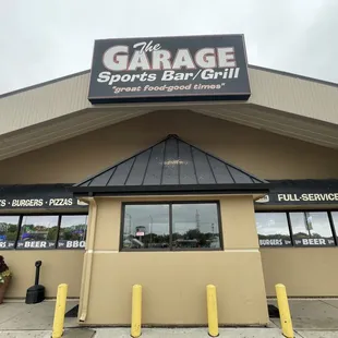 the front of the garage sports bar and grill