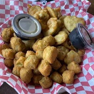 Pick two starter:  fried okra and fried pickles