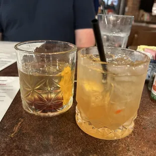 Spiced Peach and New Fashion cocktails fun and yummy! Cheers!!