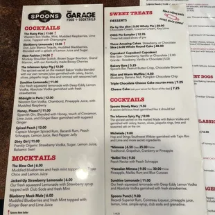 Slightly different cocktail menus.