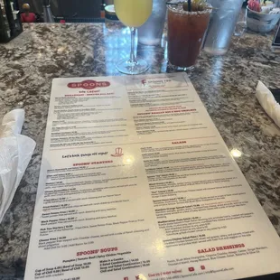 Mimosa, Bloody Mary and the menu
