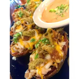 Loaded Pulled Pork Potato Skins.