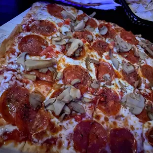 a pepperoni and mushroom pizza