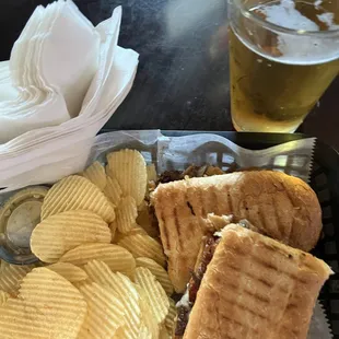 Garage Philly cheesesteak and chips.
