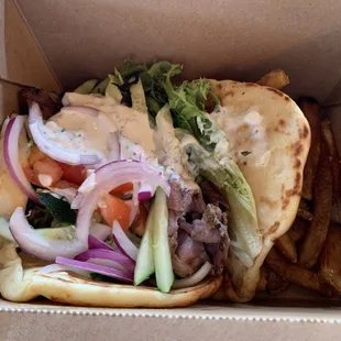 Lamb Gryo sandwich with duck frites