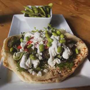 Falafel Gyro with a side of Edamame.