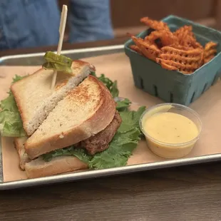 Pecan Crusted Chicken Sandwich with waffle fries