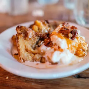 a plate of bread pudding