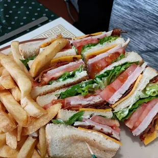 Club sammich and fries