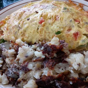 Veggie omelette and home fries