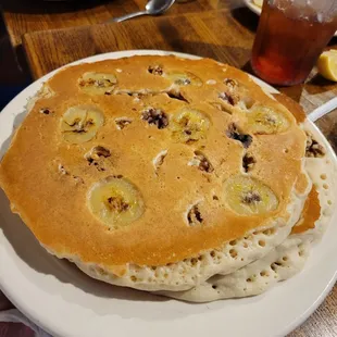 One order of pancakes includes two huge fluffy ones, yummy banana walnut here