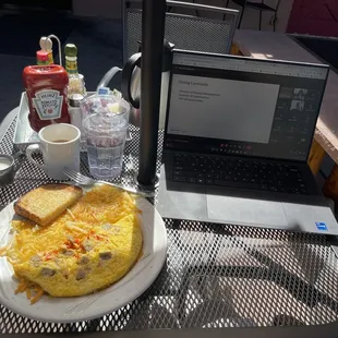 Denver omelette, coffee, toast