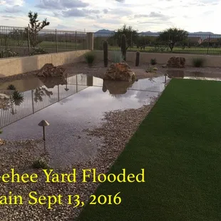 Trevor (owner) paid no attention to maintaining the positive grade of my yard.  My yard now floods with each rain (and irrigation cycle).