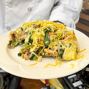 The eggs were fluffy and soft in texture and each bite was filled with bright vegetables.