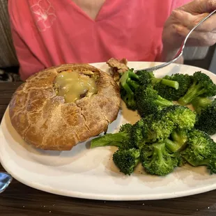 Chicken Pot Pie and unusually green brussels sprouts