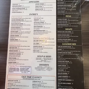 the menu of the restaurant