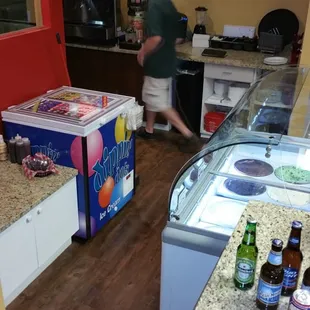 Ice cream area with sundae bar just at the right height for kids.