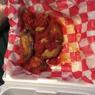 These were supposed to be Parmesan Garlic wings but they look naked with old marinara.