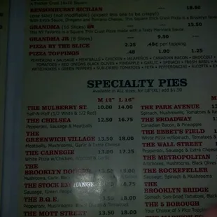 Left side of menu 7/24/12
