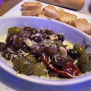 Roasted Olives And Crostini Appetizer