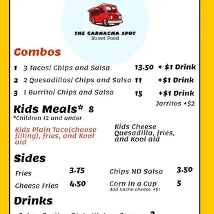 Page 1 of updated menu