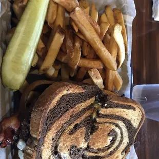 Rye burger with fries