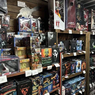 a man looking at toys