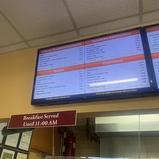 Breakfast menu