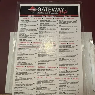 the menu for the restaurant