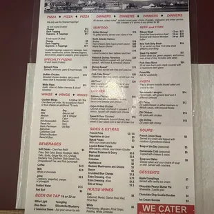 the menu of the restaurant