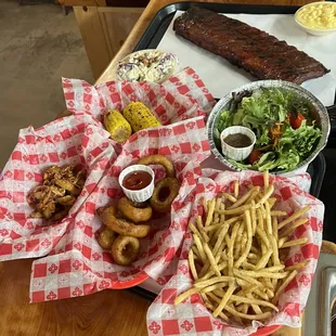 a variety of food items on a tray