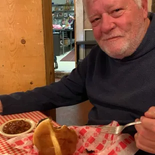 Bbq brisket sandwich and baked beans - my hubby liked it!