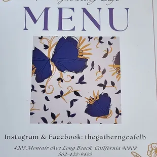 he menu for the gathering cafe