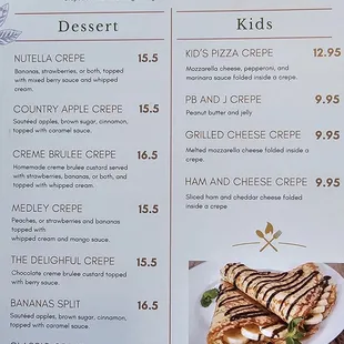 crepes, menu